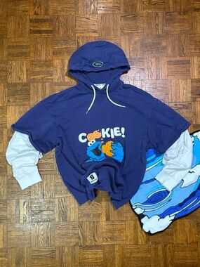 Sesame Street Navy Blue Pullover Hoodie with Embroidered Logo